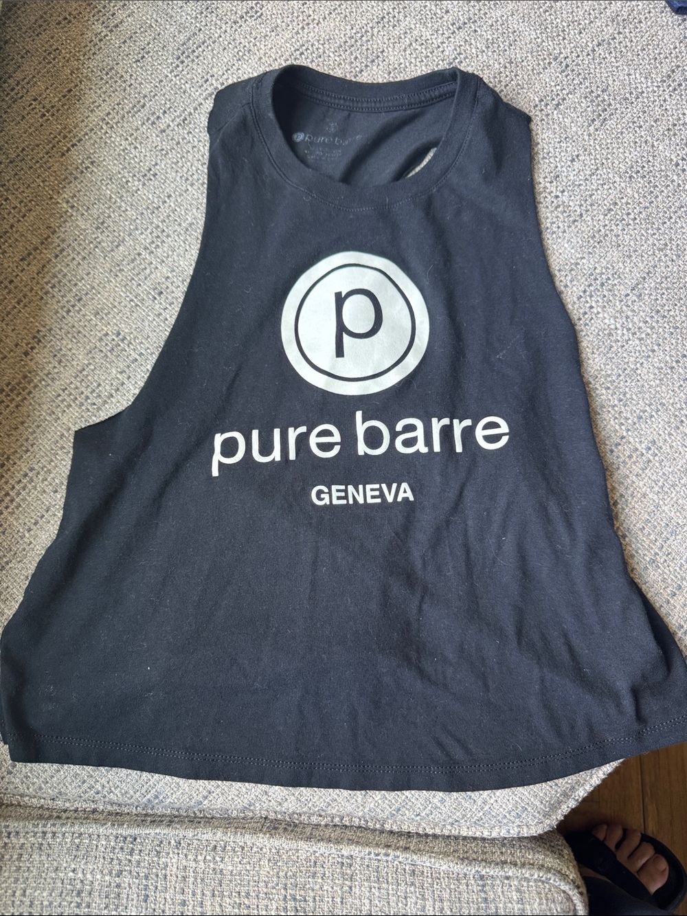 Pure Barre Black Crop Tank with White Logo